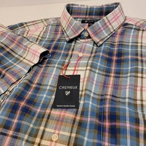 Cremieux Pink/Blue Plaid‎ Short Sleeve Shirt, NWT, Size XL